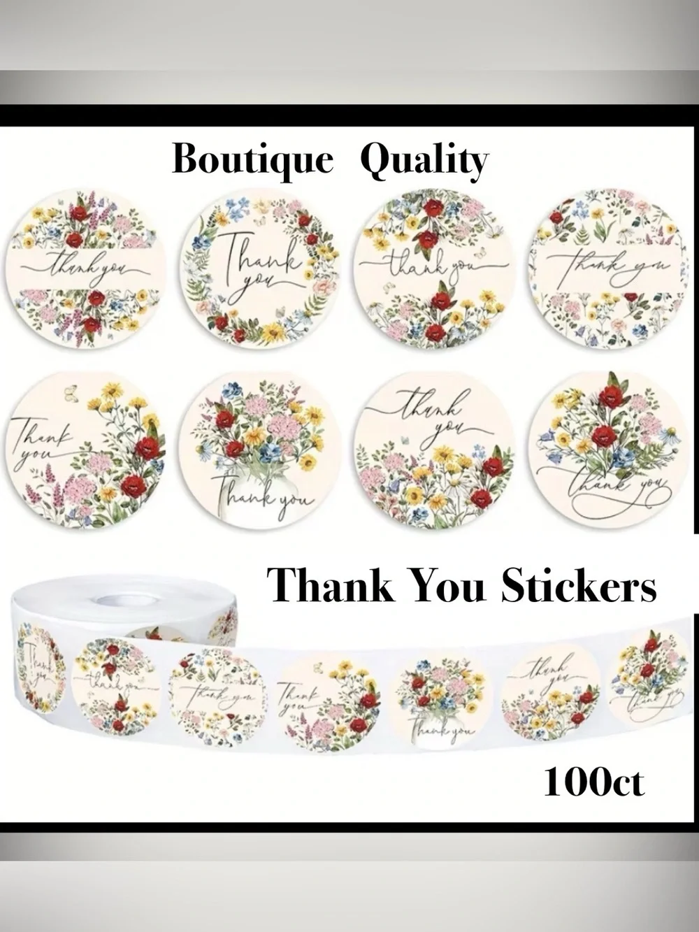 Thank You Sticker Boutique Quality  ~🆕~ 100~ Floral Designs ~ Self adhesive